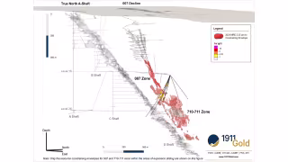 1911 Gold Hits 32.90 g/t Au, Extends Resource Zones at True North