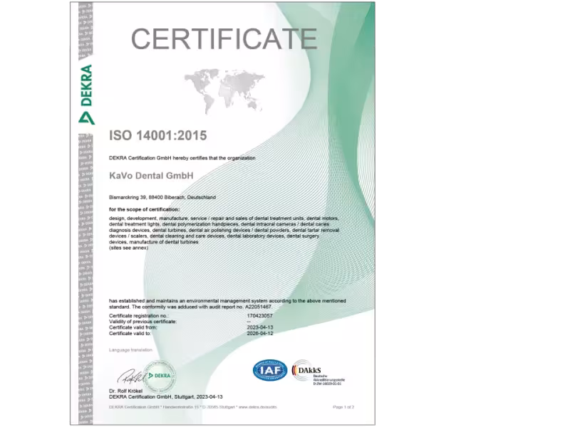KaVo Commits to ISO-Certified Sustainability Program with Clear Environmental Targets