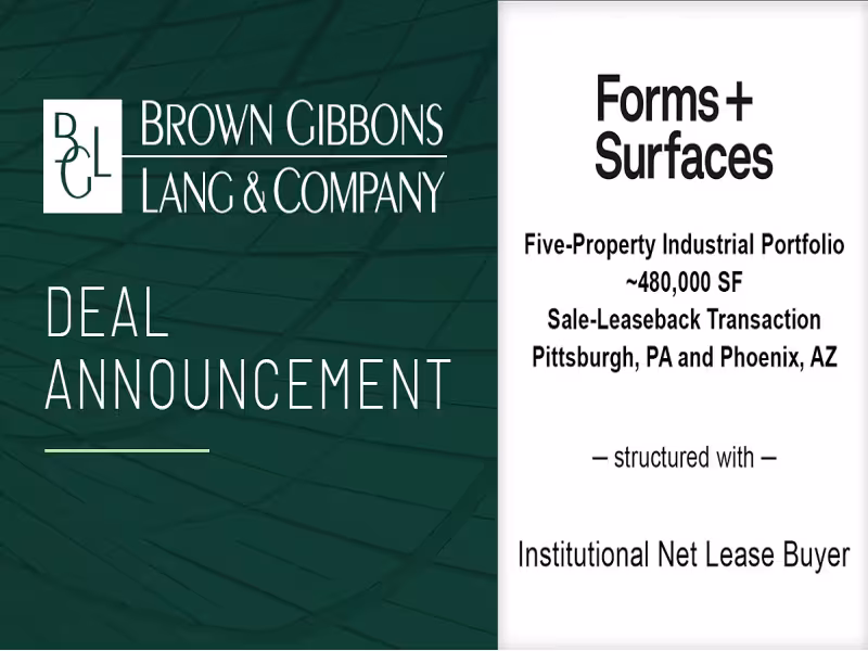 BGL Closes Sale-Leaseback of Forms+Surfaces' 480,000-SF Portfolio