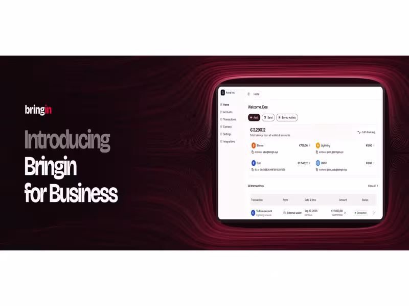 Bringin Launches Euro Business Accounts for Self-Custodial Bitcoin